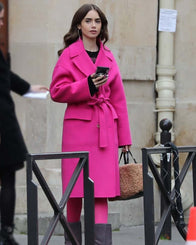 Emily in Paris Emily Cooper Pink Coat Coat unisex detail view 6 | Dash Racegear — Pink Coat Emily in Paris