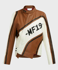 Ezzah Womens Brown Leather Biker Jacket Biker Jacket women front product view | Dash Racegear — Womens Brown Cafe Racer Leather MF19 Jacket
