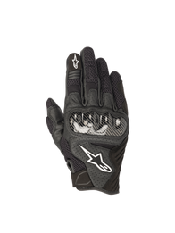 Alpinestars SMX-1 Air V2 Gloves, black leather and mesh motorcycle gloves for road riding with hard knuckle armor.