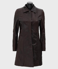 Womens Dark Brown Fur Hooded Leather Coat Jacket women detail view 2 | Dash Racegear — Womens Shearling Dark Brown Leather Coat