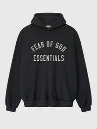 Fear Of God Essentials Black Hoodie Hoodie unisex front product view | Dash Racegear — Men's & Women's Black Essentials Fear Of God Hoodie, pullover style with cozy fleece and relaxed fit for everyday wear.