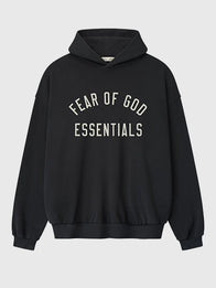 Fear Of God Essentials Black Hoodie Hoodie unisex front product view | Dash Racegear — Men's & Women's Black Essentials Fear Of God Hoodie, pullover style with cozy fleece and relaxed fit for everyday wear.