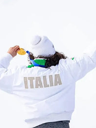 Federica Brignone 2026 Winter Olympics Team Italy Jacket Jacket unisex detail view 3 | Dash Racegear — Milano Cortina 2026 Winter Olympics white EA7 jacket featuring Team Italy logos and athlete-inspired design.