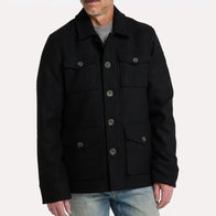 Mens Four Pocket Black Wool Coat Coat men front product view | Dash Racegear — Mens Four Pocket Black Wool Coat