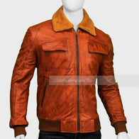 Mens Waxed Brown Distressed Pilot Aviator Bomber Jacket Bomber Jacket men detail view 2 | Dash Racegear — Mens Waxed Brown Distressed Pilot Aviator Bomber Jacket