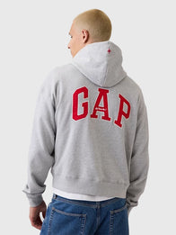 Gap x Los Tacos No. 1 Grey French Terry Hoodie Hoodie unisex detail view 4 | Dash Racegear — Grey Los Tacos No. 1 x Gap French Terry oversized pullover hoodie crafted for cozy comfort and versatile casual fashion.