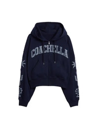 Gap × Coachella Zip Hoodie Hoodie unisex front product view | Dash Racegear — Gap × Coachella navy zip-up hoodie, perfect for festival vibes and casual everyday wear.