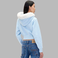 Gap × Sandy Liang Vegan Fur-Trim Crop Zip Hoodie Hoodie unisex detail view 3 | Dash Racegear — Sandy Liang Gap zip hoodie blending comfort, luxury, and sustainability
