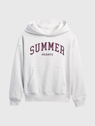 Gap × Summer Fridays Oversized Logo Hoodie Hoodie unisex front product view | Dash Racegear — Gap × Summer Fridays Oversized Logo Grey Pullover Hoodie with plush fleece and relaxed fit, perfect for cozy layering.