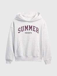 Gap × Summer Fridays Oversized Logo Hoodie Hoodie unisex front product view | Dash Racegear — Gap × Summer Fridays Oversized Logo Grey Pullover Hoodie with plush fleece and relaxed fit, perfect for cozy layering.