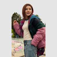Ginny and Georgia S03 Abby Colorblock Puffer Jacket Puffer Jacket unisex front product view | Dash Racegear — Colorful puffer jacket from Netflix’s Ginny & Georgia S03