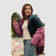 Ginny and Georgia S03 Abby Colorblock Puffer Jacket Puffer Jacket unisex front product view | Dash Racegear — Colorful puffer jacket from Netflix’s Ginny & Georgia S03
