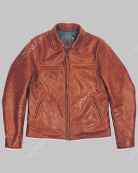 Golden Bear Leather Jacket Leather Jacket unisex front product view | Dash Racegear — Brown Leather Golden Bear Jacket for Sale
