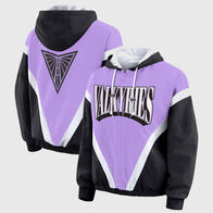 Golden State Valkyries Windbreaker Jacket Jacket unisex front product view | Dash Racegear — Golden State Valkyries Erin Andrews windbreaker full-zip black purple design