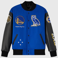 Golden State Warriors OVO x NBA Varsity Jacket Varsity Jacket unisex front product view | Dash Racegear — Warriors NBA OVO varsity jacket for basketball fans