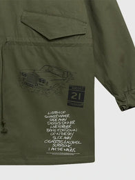 Carnival x Oasis Legendary Parka Jacket Jacket unisex detail view 5 | Dash Racegear — Legendary Carnival x Oasis 2026 green parka jacket, insulated and ideal for unisex casual styling.