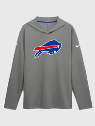 Buffalo Bills Nike Sideline Long Sleeve Hooded T-Shirt Shirt unisex front product view | Dash Racegear — Buffalo Bills 2026 Nike Sideline Lightweight Long Sleeve Hooded Dri-FIT T-Shirt in Gray featuring premium comfort and performance-inspired everyday…
