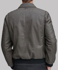 Mens Grey Leather Bomber Jacket Bomber Jacket men detail view 3 | Dash Racegear — Men Bomber Leather Grey Jacket