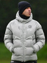 Liam Rosenior Chelsea Puffer Jacket Puffer Jacket unisex front product view | Dash Racegear — Show team pride in the Liam Rosenior Chelsea Grey Puffer Jacket, perfect for training days or streetwear.