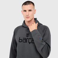 Barça Wordmark Logo Hoodie Hoodie unisex detail view 4 | Dash Racegear — Grey unisex fleece hoodie featuring Barça 2025 wordmark.