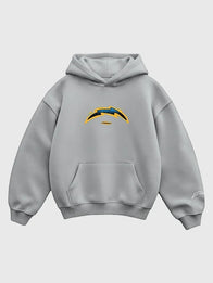 Seen x Chargers Vintage Voltage Hoodie Hoodie unisex detail view 2 | Dash Racegear — Seen x Los Angeles Chargers Vintage Voltage graphic pullover fleece hoodie in grey featuring soft warmth and relaxed comfort