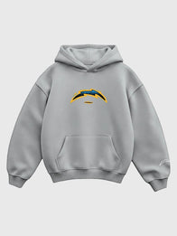 Seen x Chargers Vintage Voltage Hoodie Hoodie unisex detail view 2 | Dash Racegear — Seen x Los Angeles Chargers Vintage Voltage graphic pullover fleece hoodie in grey featuring soft warmth and relaxed comfort