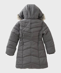 Womens Grey Hooded Puffer Coat Jacket women detail view 2 | Dash Racegear — womens Fur Hooded Grey Down Coat