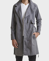 Mens Grey Zipper Trench Coat Coat men detail view 2 | Dash Racegear — Mens Grey Hooded Zipper Coat