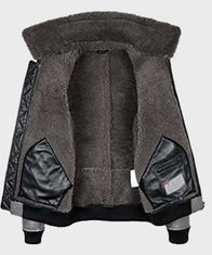 Mens Shearling Grey Sheepskin B2 Leather Jacket Leather Jacket men detail view 2 | Dash Racegear — Mens B2 Grey Shearling Sheepskin Leather Jacket