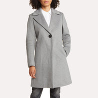 Womens Grey Trench Coat Jacket women front product view | Dash Racegear — Grey Wool Trench Coat