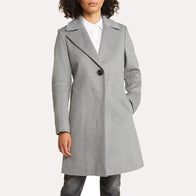Womens Grey Trench Coat Jacket women front product view | Dash Racegear — Grey Wool Trench Coat