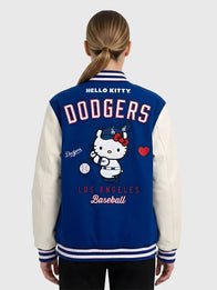 Hello Kitty Dodgers Varsity Jacket Varsity Jacket unisex detail view 4 | Dash Racegear — MLB Los Angeles Dodgers Hello Kitty varsity jacket in blue & white, perfect for fan-ready looks.