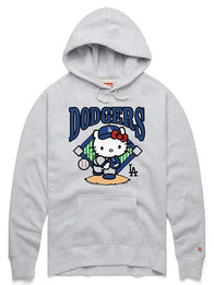 Hello Kitty x Los Angeles Dodgers Hoodie Hoodie unisex front product view | Dash Racegear — Los Angeles Dodgers Hello Kitty grey hoodie, Homage design with relaxed fit for casual sporty outfits.