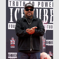 TCL Chinese Theater Ice Cube Black Jacket Jacket unisex front product view | Dash Racegear — Ice Cube in stylish black jacket during TCL handprint event