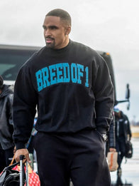 Jalen Hurts Breed of 1 Sweatshirt Sweatshirt unisex front product view | Dash Racegear — Jalen Hurts Breed of 1 Black Crewneck Sweatshirt keeps fans cozy while showing bold, player-inspired style.