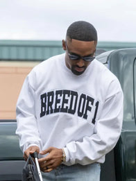 Jalen Hurts Breed of 1 Sweatshirt Sweatshirt unisex detail view 2 | Dash Racegear — Make a statement in the Jalen Hurts White Breed of 1 Crewneck, perfect for game days or streetwear looks.