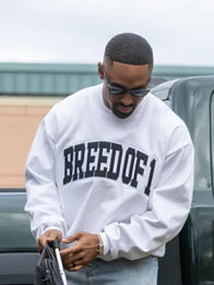 Jalen Hurts Breed of 1 Sweatshirt Sweatshirt unisex detail view 2 | Dash Racegear — Make a statement in the Jalen Hurts White Breed of 1 Crewneck, perfect for game days or streetwear looks.