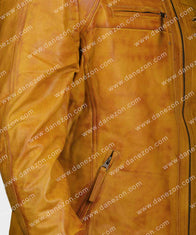 John Tan Brown Leather Jacket Leather Jacket unisex detail view 2 | Dash Racegear — Mens Brown Tan Slimfit Leather Jacket