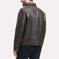 Joseph Dark Brown Faux Leather Jacket Leather Jacket unisex detail view 3 | Dash Racegear — Dark Brown Faux Leather Cafe Racer Jacket