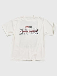JOURNAL STANDARD Relume x Captain America T-Shirt Shirt unisex front product view | Dash Racegear — Journal Standard x Marvel Captain America Civil War T-Shirt in White featuring a soft feel, casual fit, and superhero-inspired graphic style.