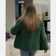 High Potential 2025 Kaitlin Olson Green Fur Coat Coat unisex detail view 4 | Dash Racegear — Kaitlin Olson Green Fur Coat High Potential 2025