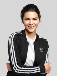 Kendall Jenner Adidas 2026 Jacket Jacket unisex front product view | Dash Racegear — Black Kendall Jenner Adidas 2026 three-stripe cropped bomber jacket with sleek zip and bold sporty flair.