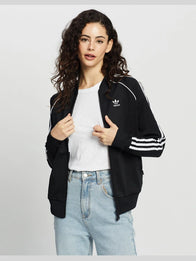 Kendall Jenner Adidas 2026 Jacket Jacket unisex detail view 3 | Dash Racegear — Kendall Jenner Adidas black cropped bomber with full zip and classic three-stripe sleeves for modern edge.