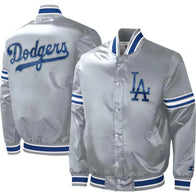 Los Angeles Dodgers Slider Gray Satin Jacket Jacket unisex detail view 2 | Dash Racegear — Los Angeles Dodgers Slider Jacket – Polished Gray Satin Design
