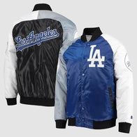 LA Dodgers Tri-Color Satin Jacket Jacket unisex front product view | Dash Racegear — Tri-color satin jacket inspired by LA Dodgers