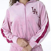 LA Dodgers Womens Pink Track Jacket Jacket unisex detail view 4 | Dash Racegear — A sporty pink zip-up jacket repping the LA Dodgers in feminine fashion.