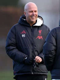Arne Slot Team Training Session 2025 LFC Puffer Jacket Puffer Jacket unisex front product view | Dash Racegear — Liverpool’s Dutch Manager Arne Slot UEFA Champions League 2025 Black Puffer Hooded Jacket with practical hood and team branding, ideal for…
