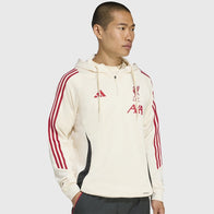 LFC Adidas 25/26 Domestic Training Hoodie Hoodie unisex detail view 2 | Dash Racegear — White training hoodie featuring Adidas logo and Liverpool FC crest