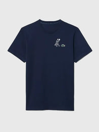 Lacoste Ultra Dry Printed Tennis T-Shirt Shirt unisex front product view | Dash Racegear — Unisex Lacoste 2026 Ultra Dry navy blue printed tennis T-shirt, breathable fabric, perfect for court and casual sporty wear.