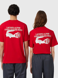 Lacoste x Alpine T-Shirt Shirt unisex detail view 3 | Dash Racegear — The 2026 Lacoste x Alpine Women’s T-Shirt blends soft jersey fabric, vibrant style, and a sleek casual fashion look.